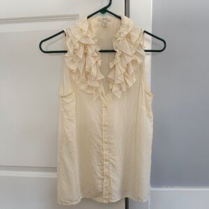 J Crew Cream Ruffled Sleeveless Top